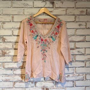 Johnny Was Priscilla cupra blush pink embroidered tunic